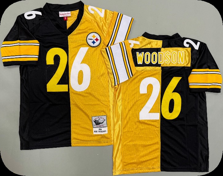 Men's Pittsburgh Steelers #26 Rod Woodson Black Gold Split Two Tone Throwback Jersey