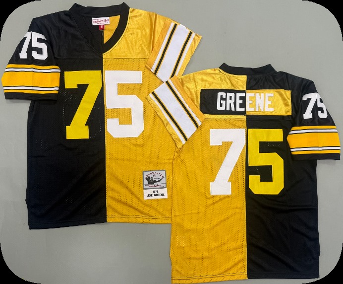 Men's Pittsburgh Steelers #75 Joe Greene Black Gold Split Two Tone Throwback Jersey