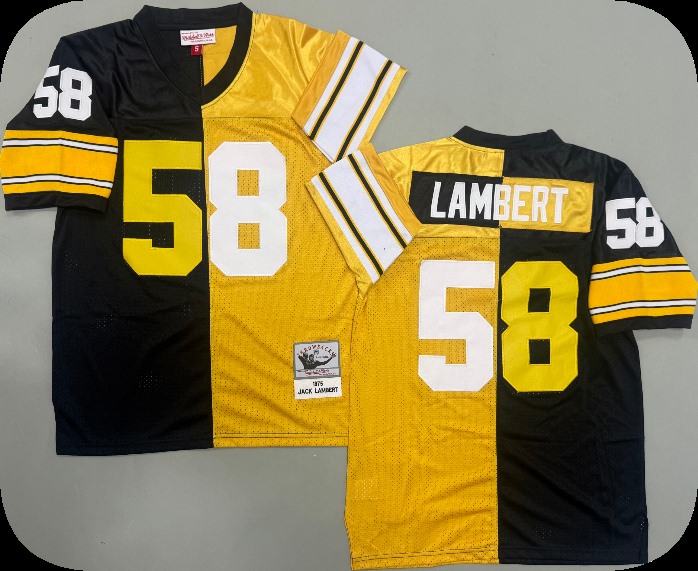 Men's Pittsburgh Steelers #58 Jack Lambert Black Gold Split Two Tone Throwback Jersey