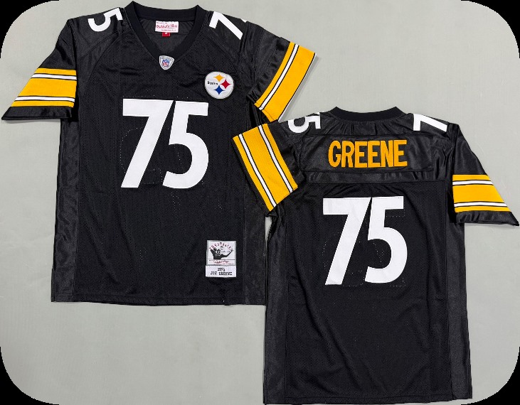 Men's Pittsburgh Steelers #75 Joe Greene 1975 Home Black Circular Number Throwback Jersey