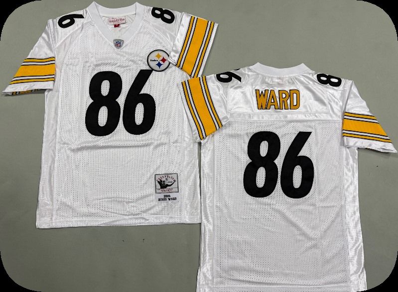 Men's Pittsburgh Steelers #86 Hines Ward 2005 Road White Circular Number Throwback Jersey