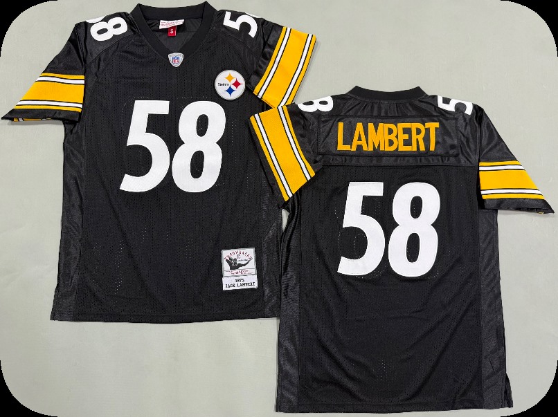 Men's Pittsburgh Steelers #58 Jack Lambert 1975 Home Black Circular Number Throwback Jersey