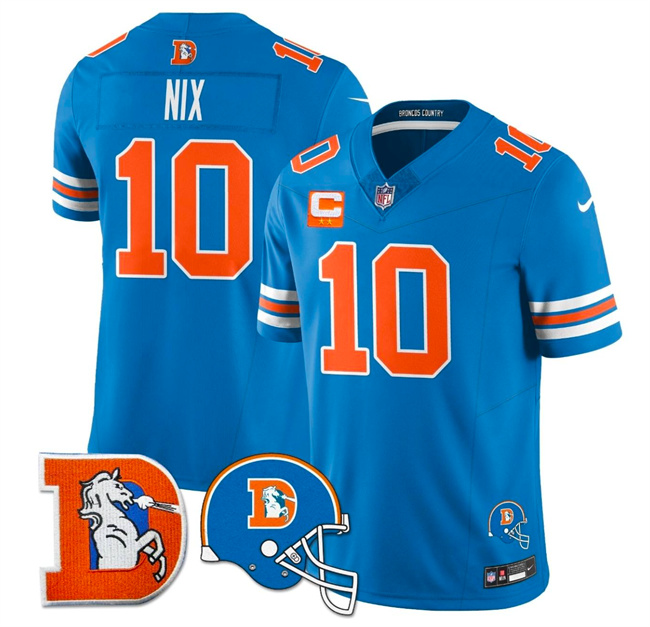 Men's Denver Broncos #10 Bo Nix Blue F.U.S.E. 2-Star C Patch Vapor Limited Stitched Football Jersey