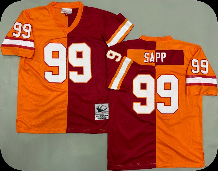 Men's Tampa Bay Buccaneers #99 Warren Sapp Orange Red Split Two Tone Throwback Jersey