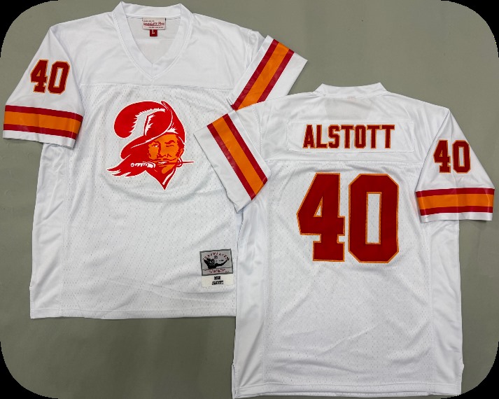Men's Tampa Bay Buccaneers #40 Mike Alstott Mitchell & Ness Chainstitch Legacy Jersey - Cream