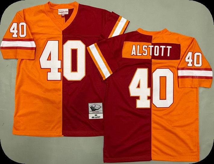 Men's Tampa Bay Buccaneers #40 Mike Alstott 1996 Orange Red Split Two Tone Throwback Jersey