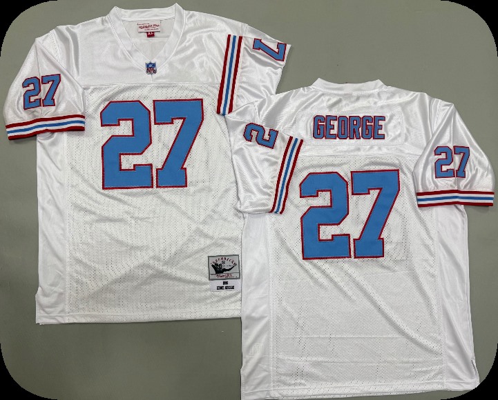 Men's TENNESSEE OILERS #27 EDDIE GEORGE White Mitchell&Ness Throwback VINTAGE NFL JERSEY
