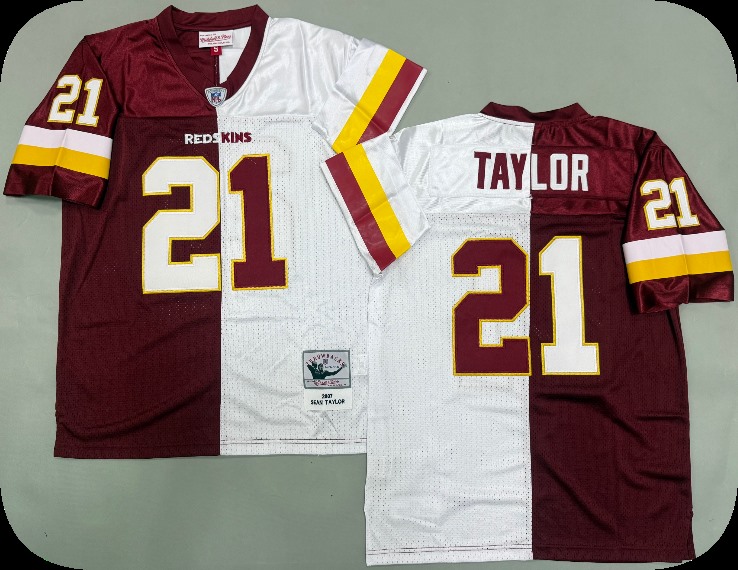 Men's Mitchell&Ness Washington Redskins #21 Sean Taylor  2007 Red  White Throwback Jersey