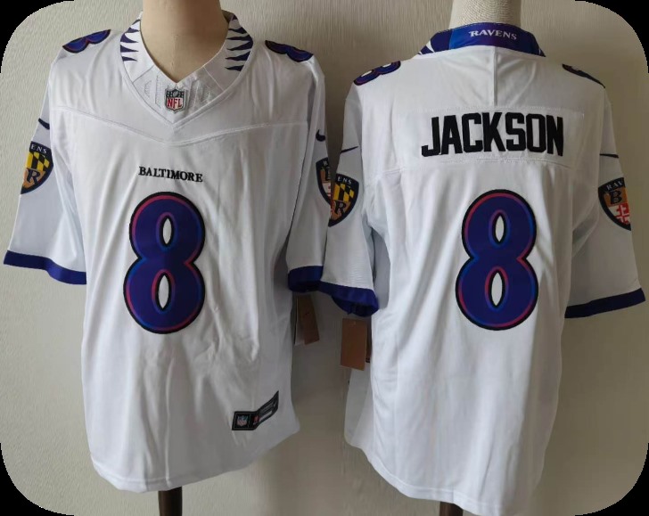 Men's Baltimore Ravens #8 Lamar Jackson White 2026 F.U.S.E. Vapor Stitched Limited Football Jersey