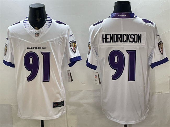 Men's Baltimore Ravens #91 Trey Hendrickson White 2026 F.U.S.E. Vapor Stitched Limited Football Jersey