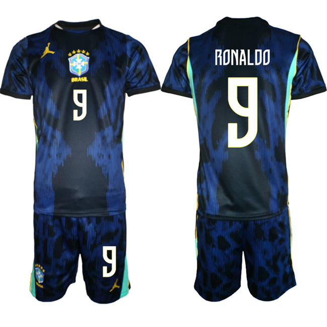 Men's Brazil National Football Team #9 Ronaldo Navy 2026 Away Soccer Jersey Suit