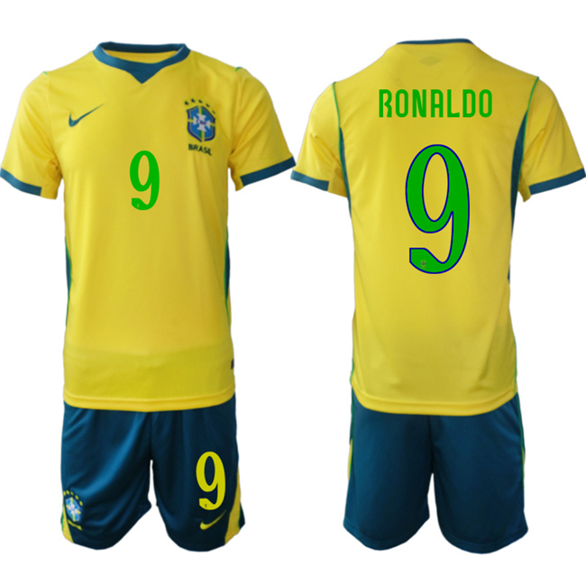 Men's Brazil National Football Team #9 Ronaldo Yellow 2026 Soccer Jersey  Suit
