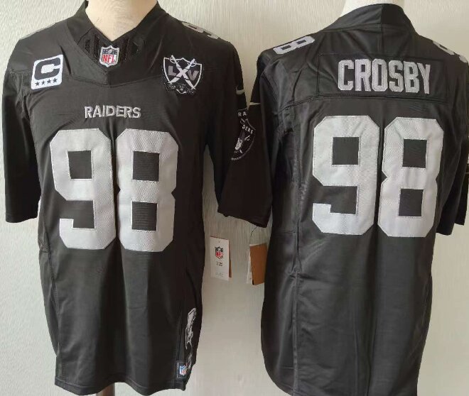 Men's Las Vegas Raiders #98 Maxx Crosby Black 2026 F.U.S.E. With John Madden Honoring & Nevada Silver State And 4-Star C Patch Stitched Football Jersey