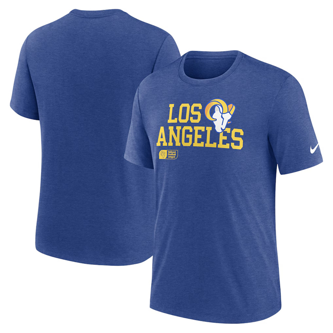 Men's Los Angeles Rams Royal Overlap Lockup Tri-Blend T-Shirt