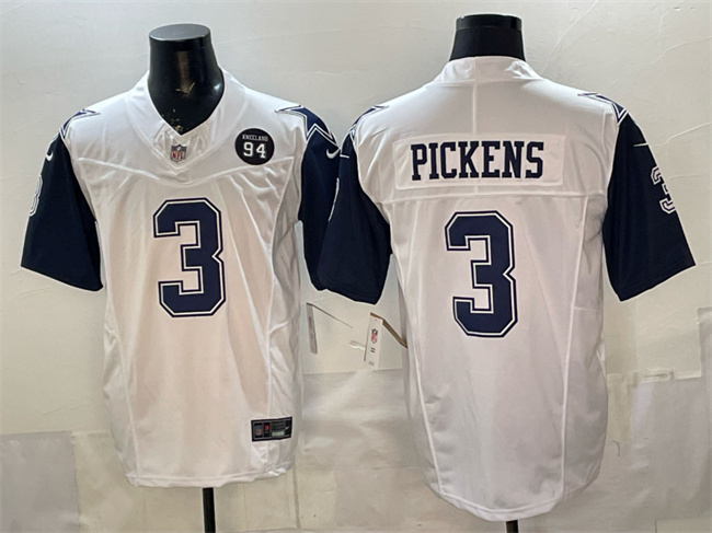 Men's Dallas Cowboys #3 George Pickens White F.U.S.E. 94 Marshawn Kneeland Memorial Patch Thanksgiving Vapor Limited Stitched Football Jersey
