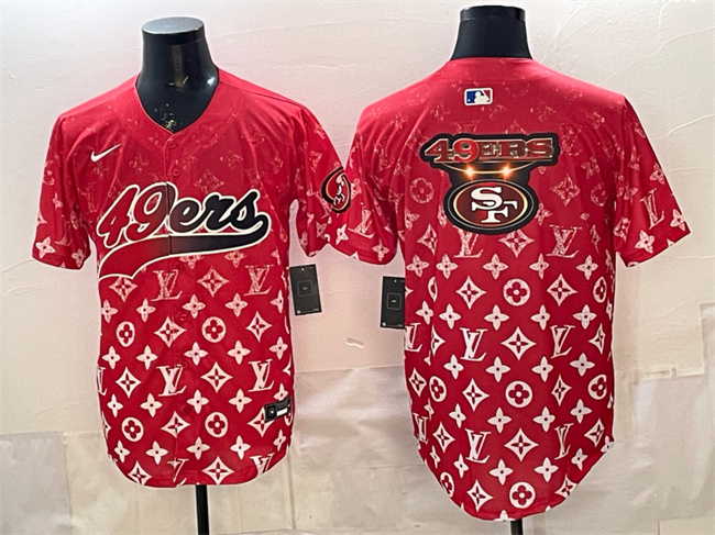 Men's San Francisco 49ers Team Big Logo Red Limited Stitched Baseball Jersey