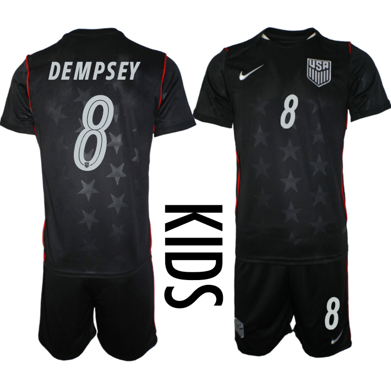 Youth United States #8 DEMPSEY Black 2026 Away Soccer Jersey Suit