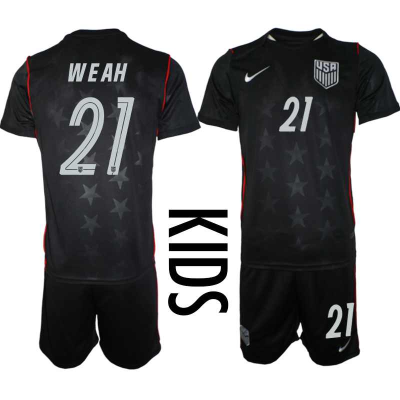 Youth United States #21 Weah Black 2026 Away Soccer Jersey Suit