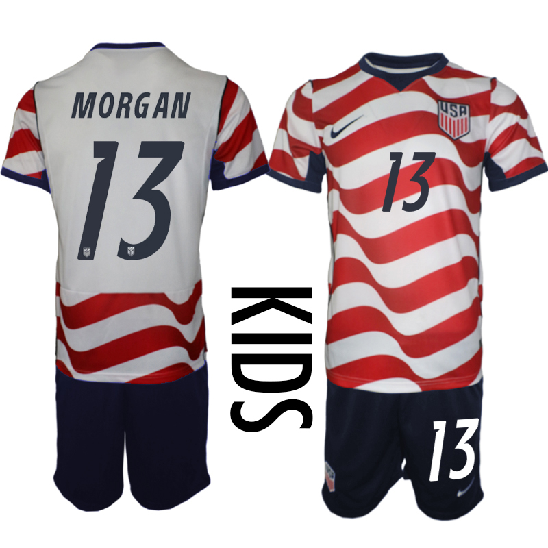 Youth United States #13 Morgan White Red 2026 Home Soccer Jersey Suit