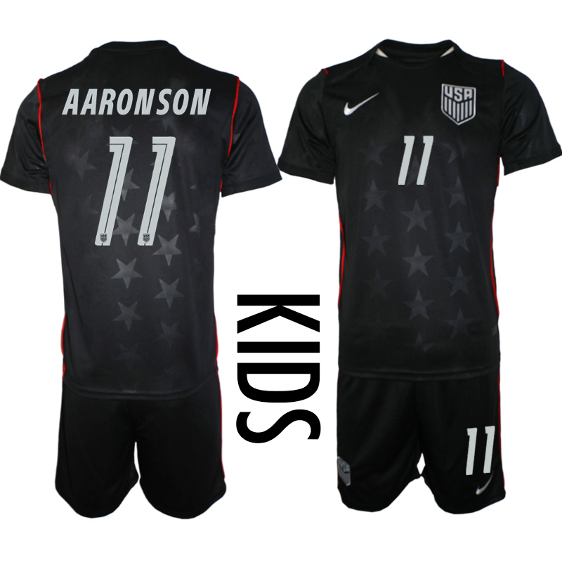 Youth United States #11 Aaronson  Black 2026 Away Soccer Jersey Suit