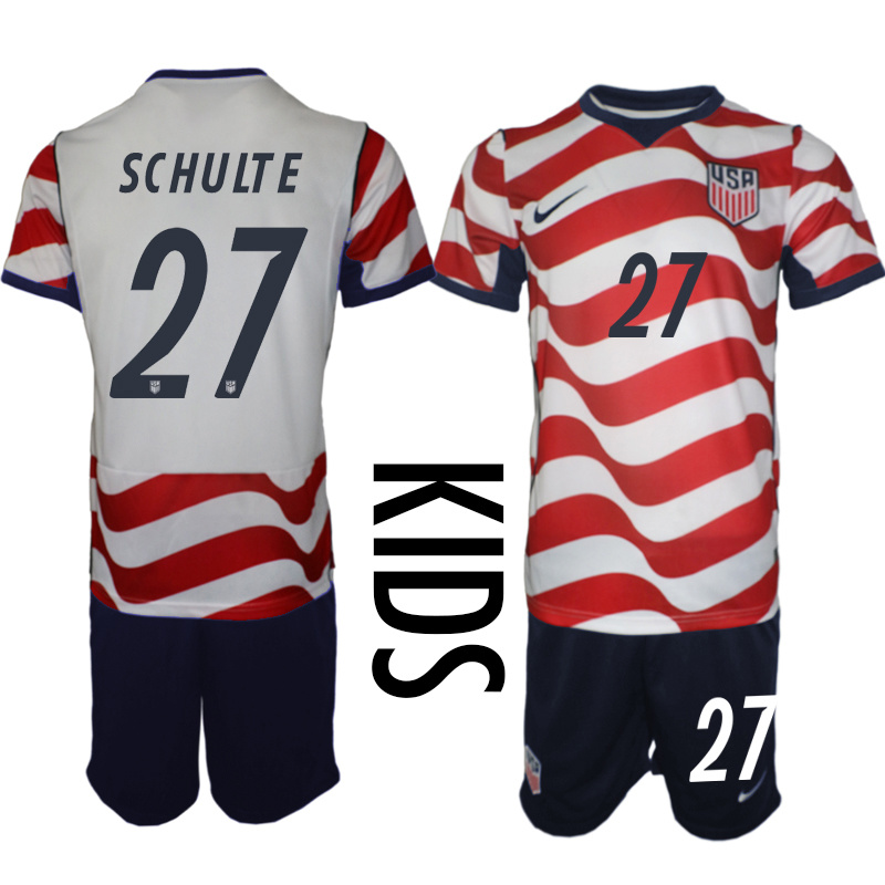Youth United States #27 Schulte White Red 2026 Home Soccer Jersey Suit