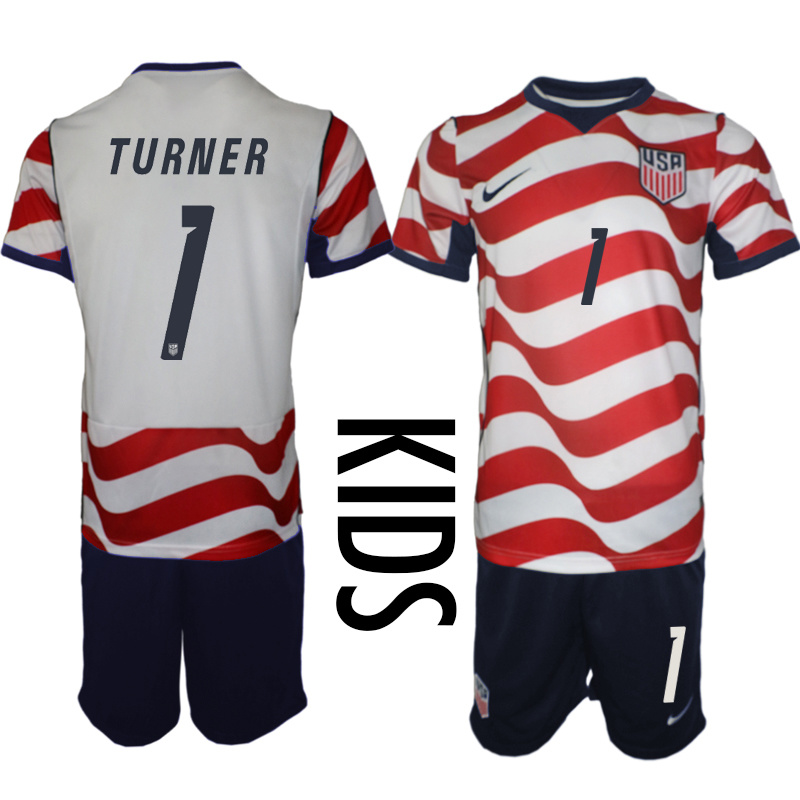 Youth United States #1 Turner White Red 2026 Home Soccer Jersey Suit