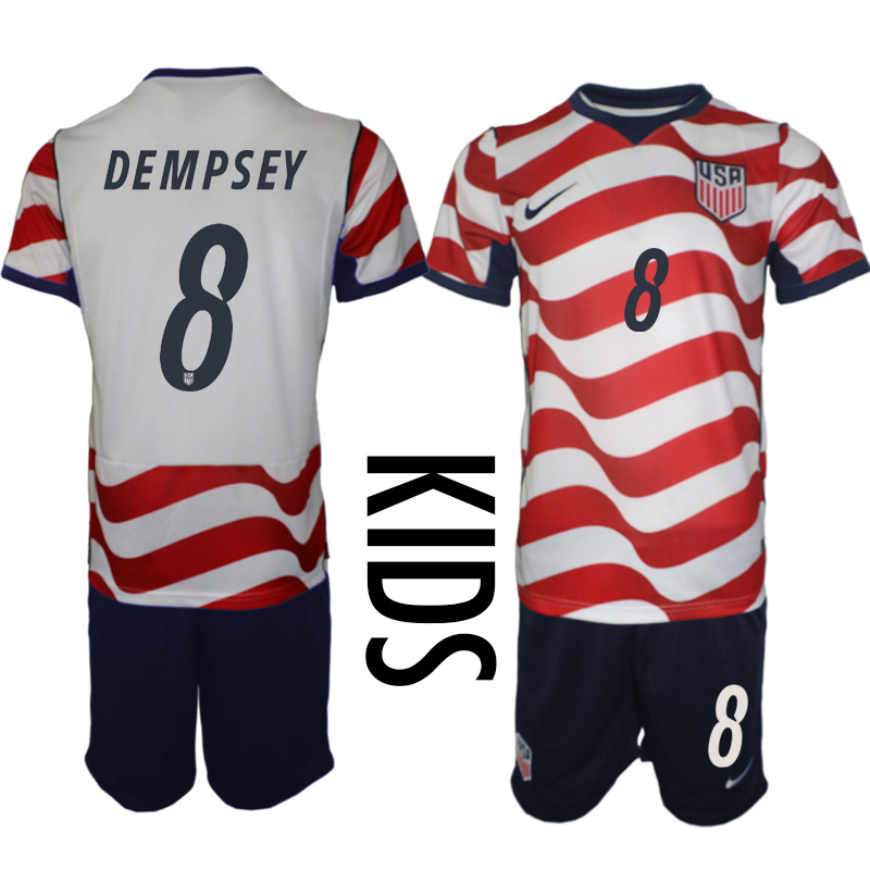 Youth United States #8 McKennie  White Red 2026 Home Soccer Jersey Suit