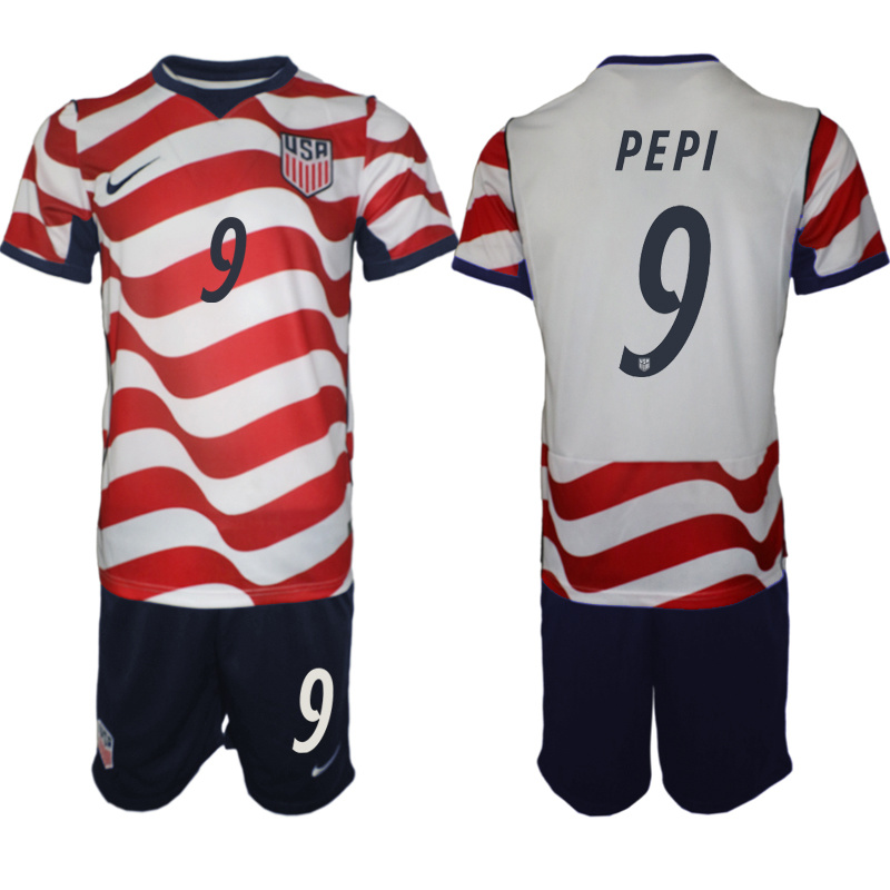 Men's United States #9 Pepi  White Red 2026 Home Soccer Jersey Suit