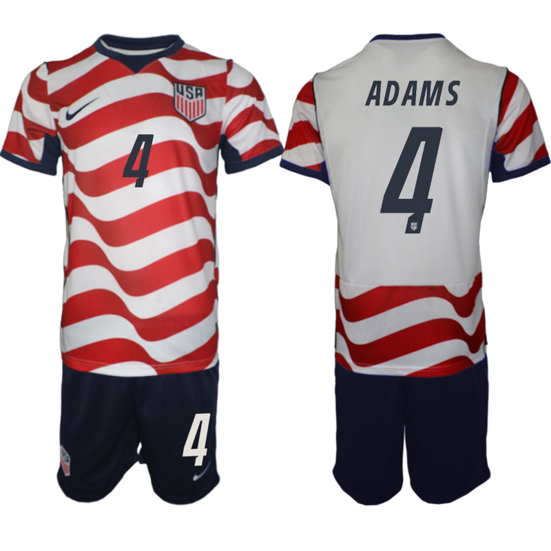 Men's United States #4 Adams  White Red 2026 Home Soccer Jersey Suit