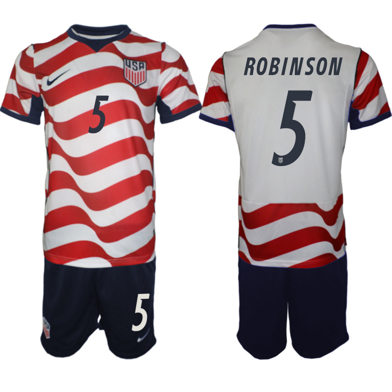 Men's United States #5 Robinson White Red 2026 Home Soccer Jersey Suit