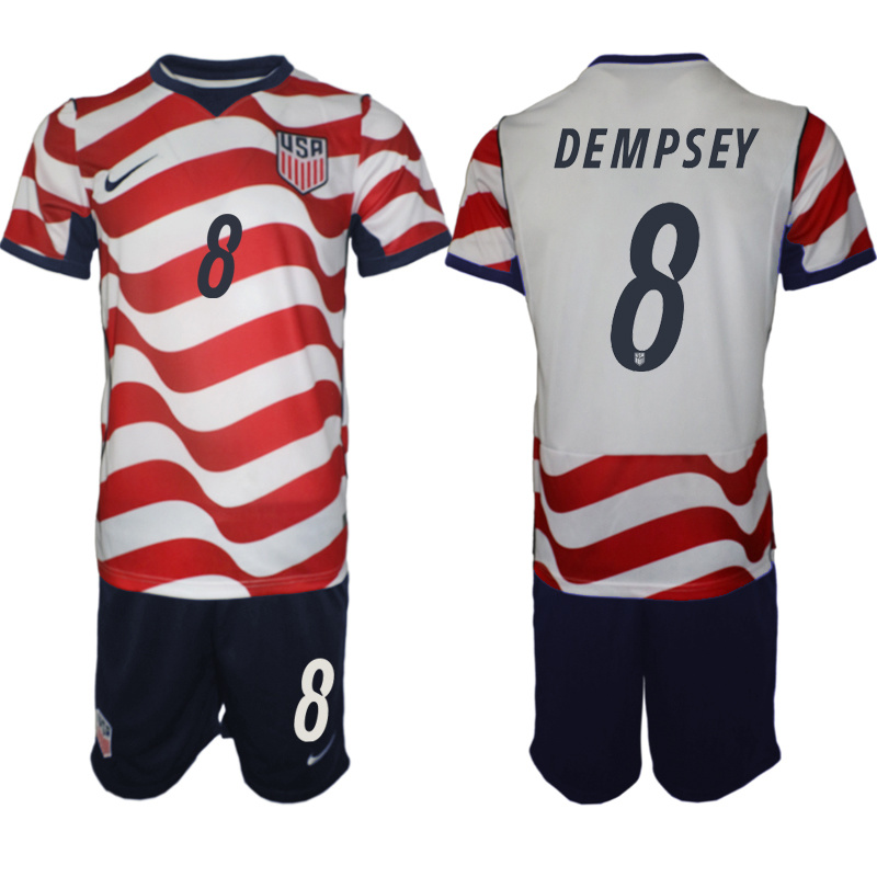 Men's United States #8 DEMPSEY White Red 2026 Home Soccer Jersey Suit
