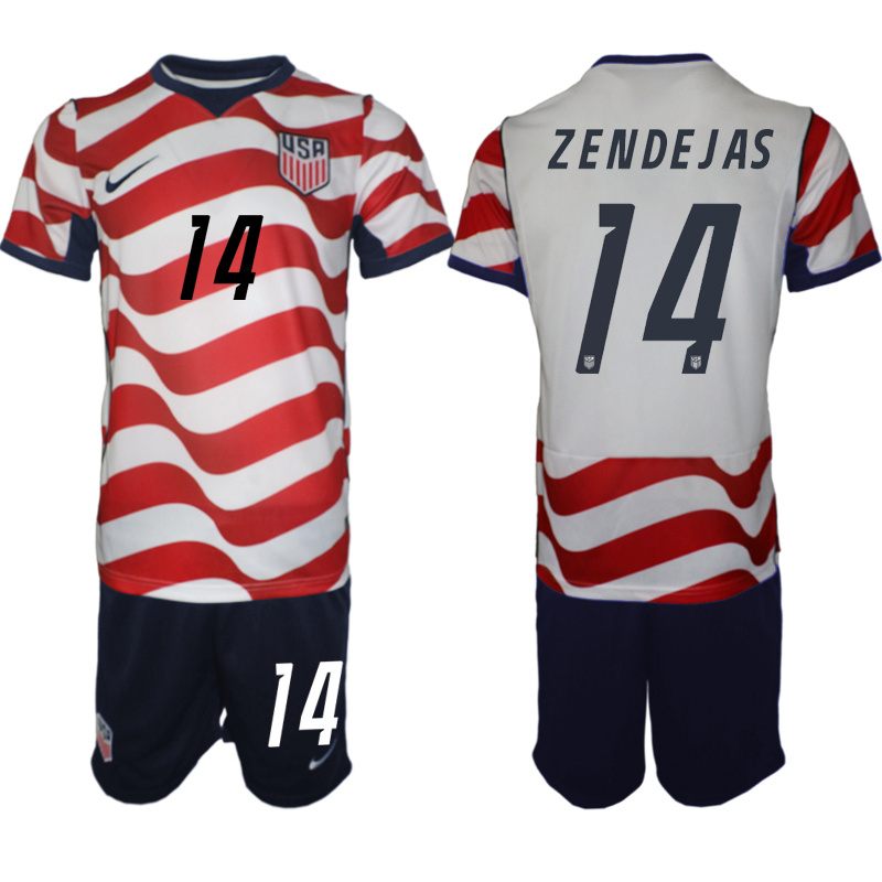 Men's United States #14 Zendejas White Red 2026 Home Soccer Jersey Suit