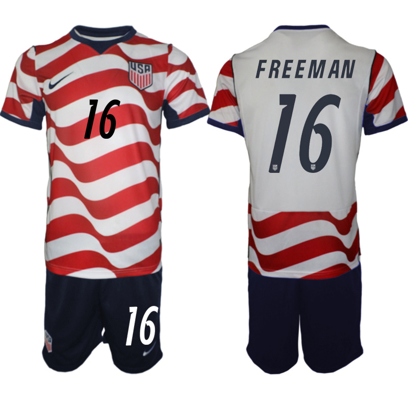 Men's United States #16 Freeman White Red 2026 Home Soccer Jersey Suit