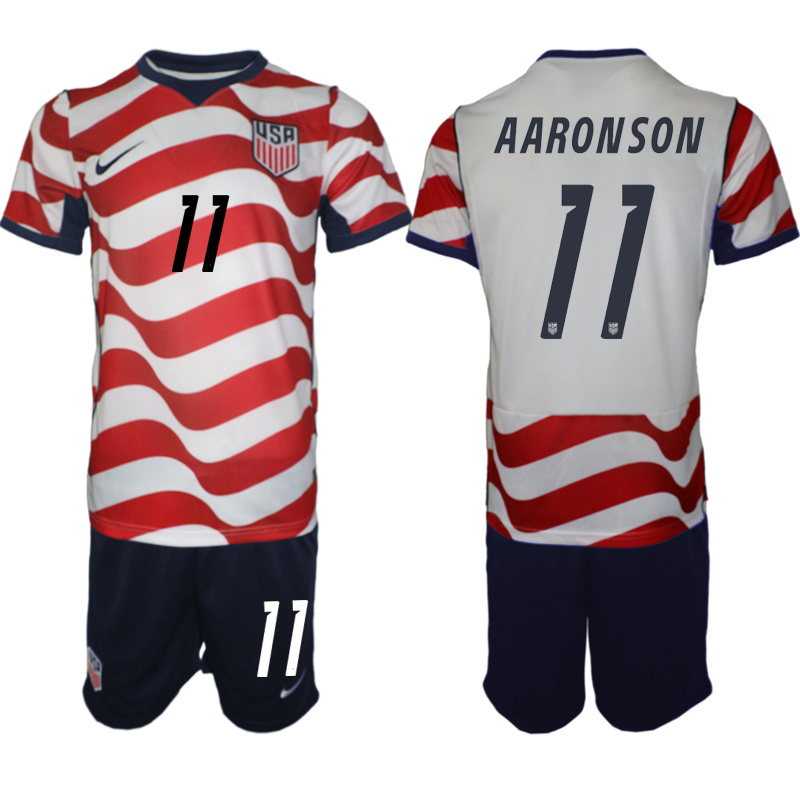 Men's United States #11 Aaronson White Red 2026 Home Soccer Jersey Suit