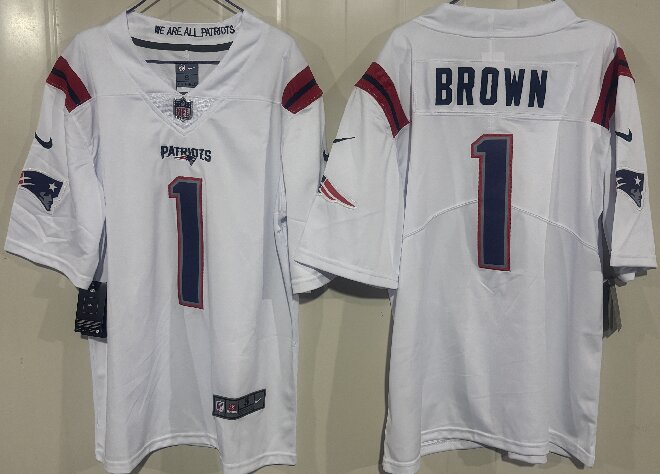 Men's New England Patriots #1 A.J. Brown White 2026 Vapor Limited Stitched Football Jersey