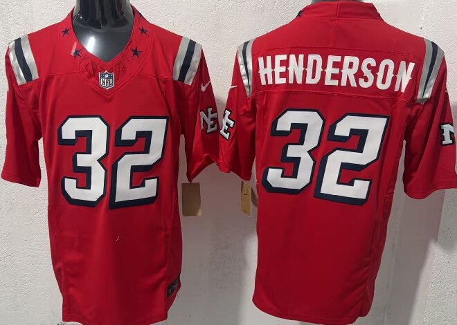 Men's New England Patriots # 32 TreVeyon Henderson Red 2026 F.U.S.E. Vapor Limited Stitched Football Jersey