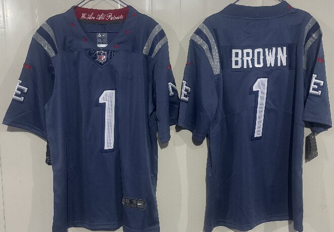 Men's New England Patriots #1 A.J. Brown Blue 2025 F.U.S.E. “Rivalries” Vapor Limited Stitched Football Jersey