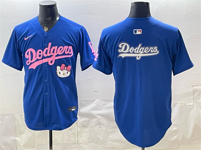 Men's Los Angeles Dodgers Team Big Logo Royal Hello Kitty Night Stitched Baseball Jersey