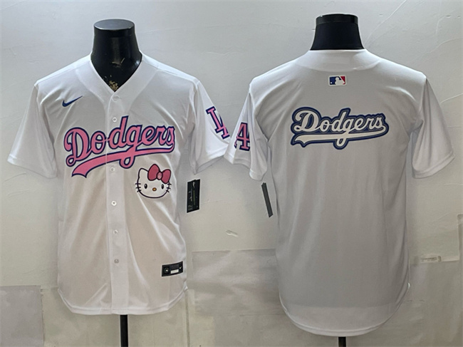 Men's Los Angeles Dodgers Team Big Logo White Hello Kitty Night Stitched Baseball  Jersey