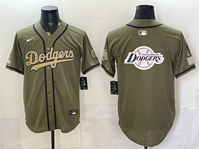 Men's Los Angeles Dodgers Team Big Logo Olive 2026 Armed Forces Day Stitched Baseball  Jersey