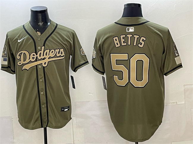 Men's Los Angeles Dodgers #50 Mookie Betts Olive 2026 Armed Forces Day Stitched Baseball  Jersey