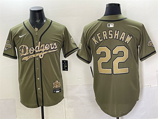 Men's Los Angeles Dodgers #22 Clayton Kershaw Olive 2026 Armed Forces Day Stitched Baseball  Jersey