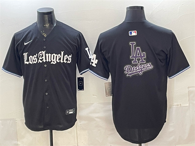 Men's Los Angeles Dodgers Team Big Logo Black 'Gothic Edition' Vapor Premier Limited Stitched  Baseball Jersey