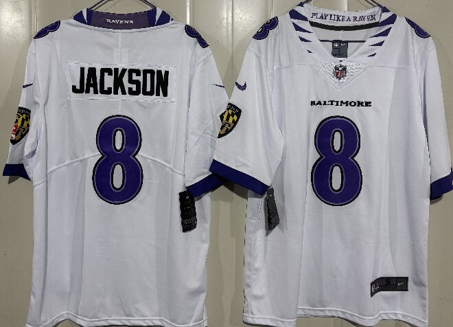 Men's Baltimore Ravens #8 Lamar Jackson White 2026 Vapor Stitched Limited Football Jersey