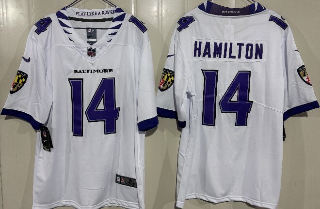 Men's Baltimore Ravens #14 Kyle Hamilton White 2026 Vapor Stitched Limited Football Jersey