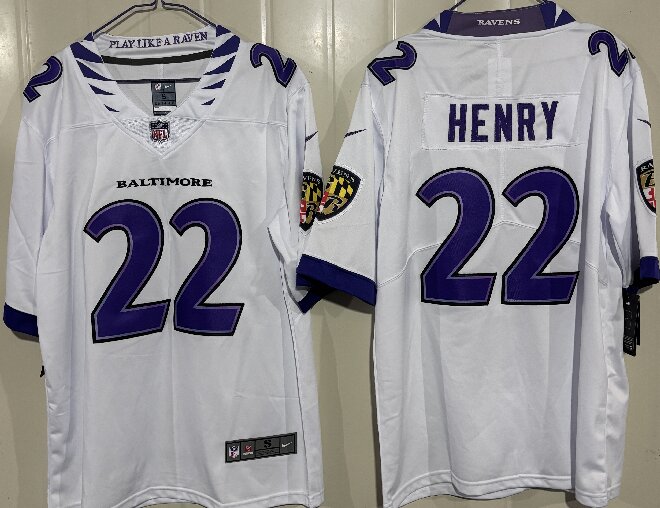 Men's Baltimore Ravens #22 Derrick Henry White 2026 Vapor Stitched Limited Football Jersey