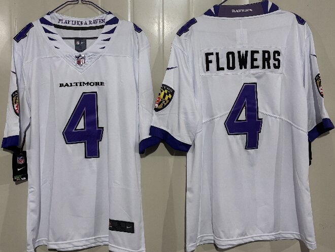 Men's Baltimore Ravens #4 Zay Flowers White 2026 Vapor Stitched Limited Football Jersey