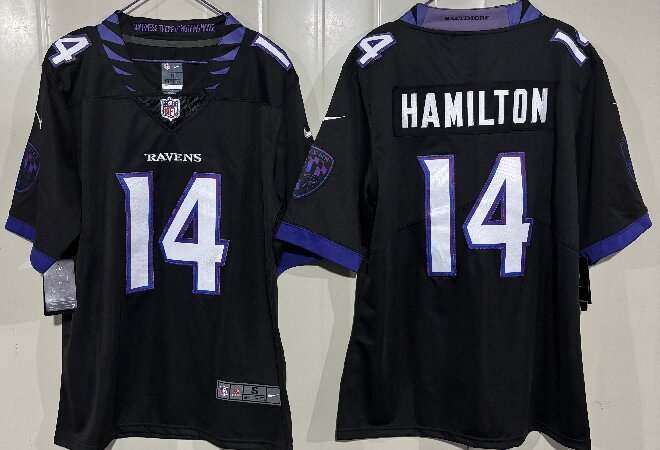 Men's Baltimore Ravens #14 Kyle Hamilton Black 2026 Alternate Vapor Stitched Limited Football Jersey
