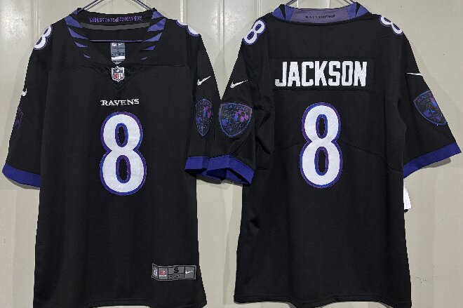 Men's Baltimore Ravens #8 Lamar Jackson Black 2026 Alternate Vapor Stitched Limited Football Jersey