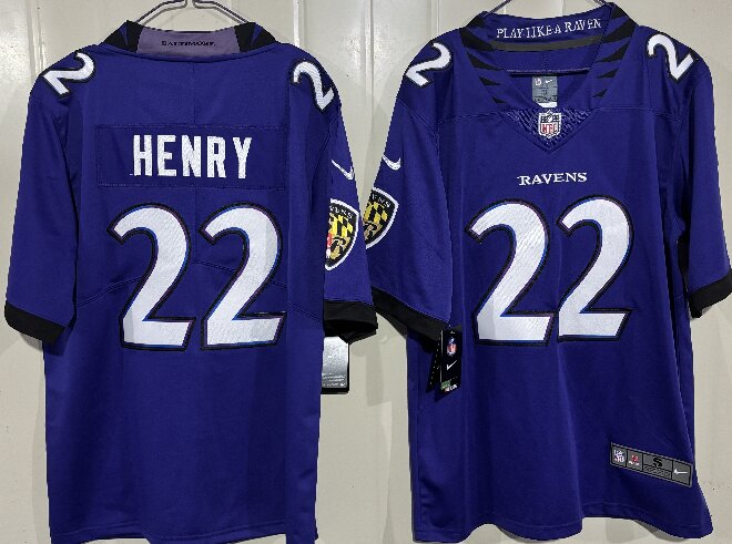 Men's Baltimore Ravens #22 Derrick Henry Purple 2026 Vapor Stitched Limited Football Jersey